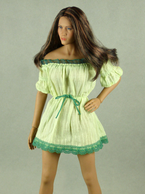 Nouveau Toys 1/6 Scale Female Lite Green Lace Off-Shoulder Romper Mini Dress